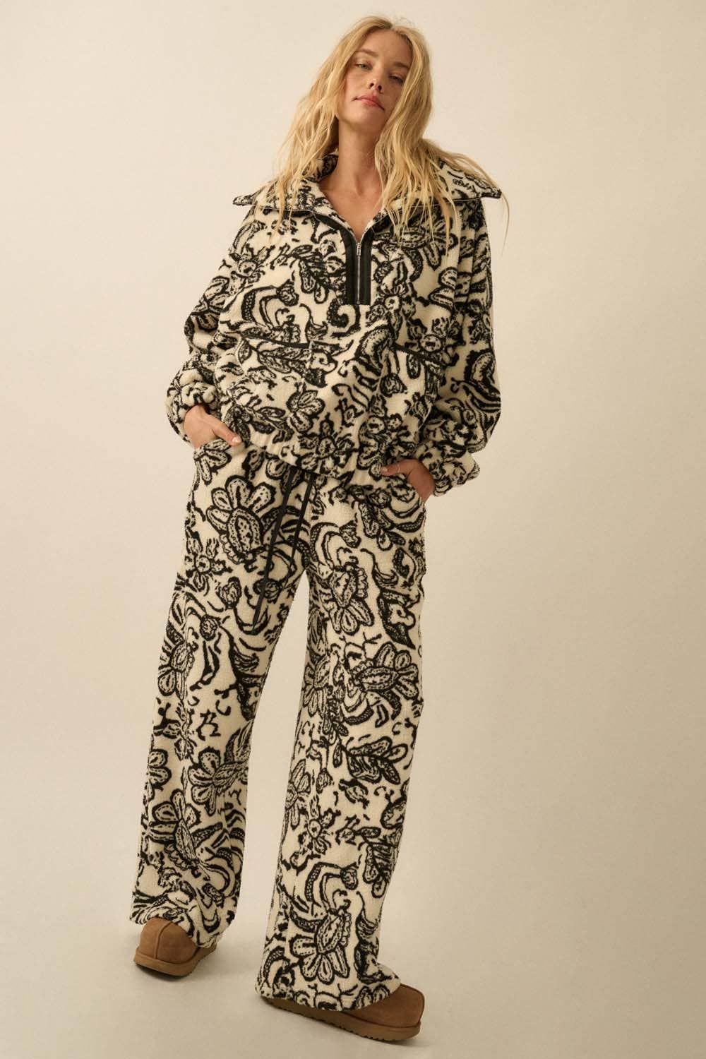 Paisley-Print Fleece Pants
