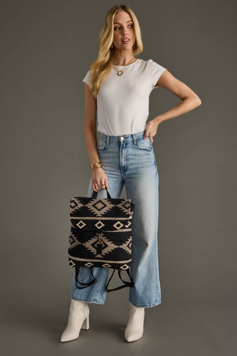 Black, Taupe & Cream Aztec Backpack