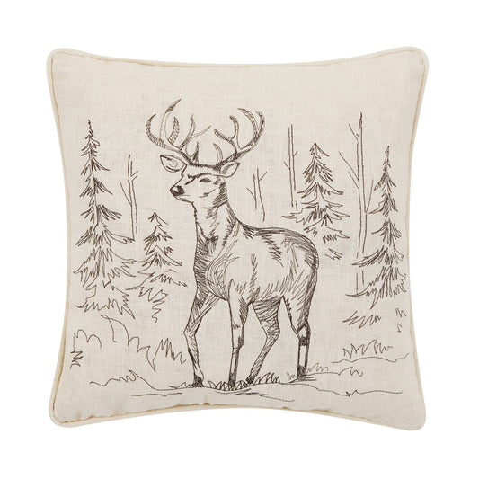 Deer Embroidered Pillow