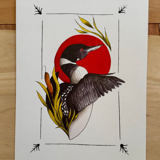 Loon by the Red Moon Print