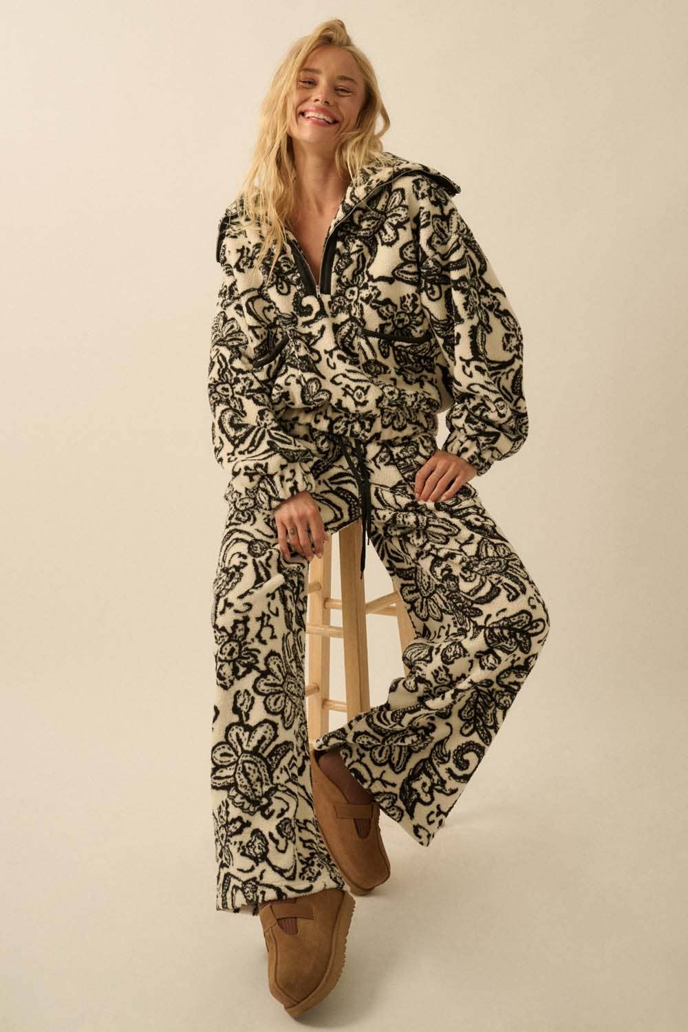 Paisley-Print Fleece Pants